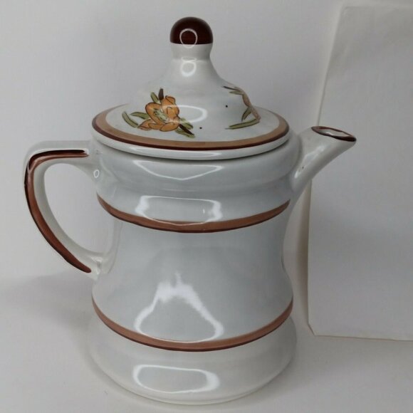 VINTAGE 2PC CALIFORNIA POTTERY USA Crocus  COFFEE TEA POT 8.5" - Picture 4 of 8